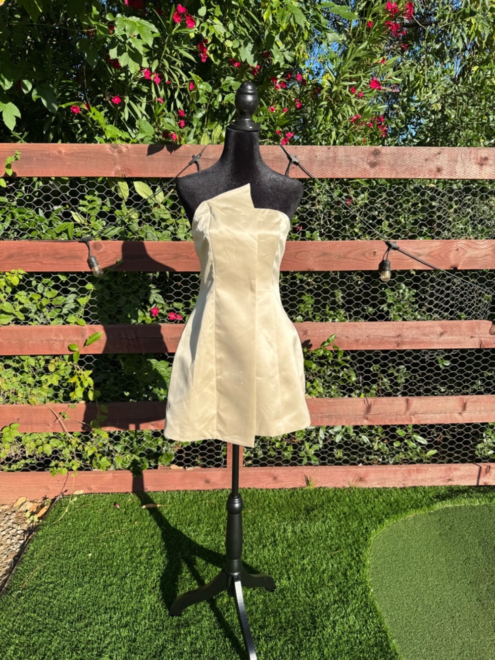 Commense Strapless Cream Mini Dress - Structured A-Line